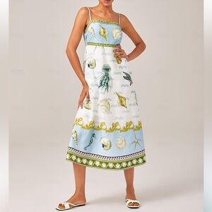 ADOR Women’s Sea-Themed Maxi Strap Dress with Shell Print Small NEW